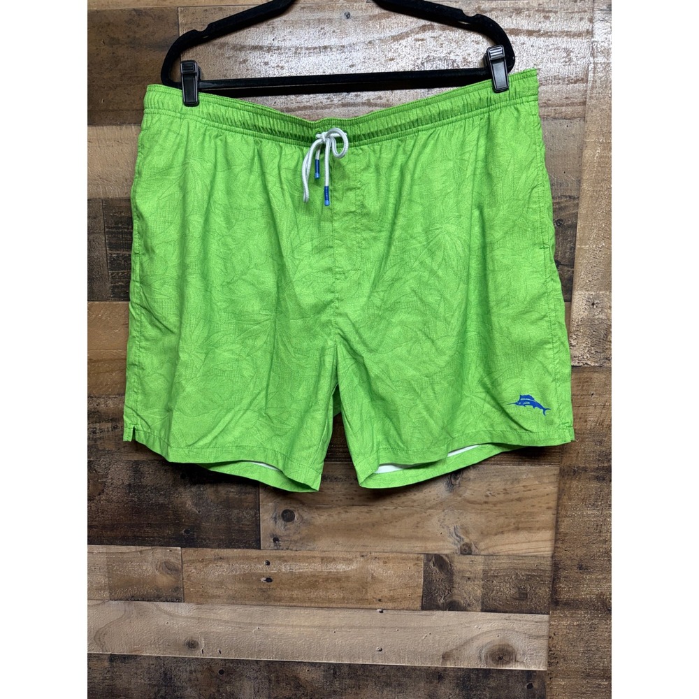 Tommy Bahama Mens XXL Lime Green Palm Leaf Jacquard Swim Trunks 5.5 Inch Inseam